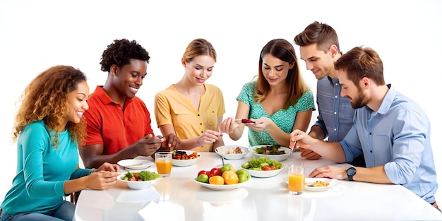 Uśmiechnięte osoby jedzące